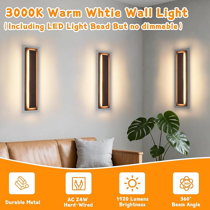 24 in Long Outdoor LED Wall Lights, Modern Exterior Garage Wall Light, Outside - Image 2