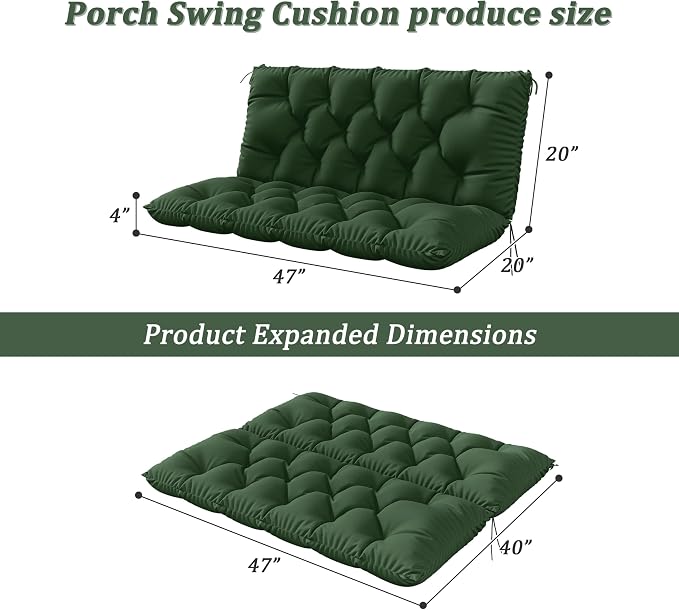 Porch Swing Cushion with Backrest 2-3 Seater Outdoor Bench Cushions Waterproof - Image 2