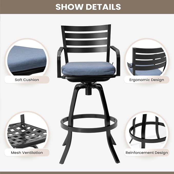 Pellebant 29.5" Outdoor Bar Stools Set of 2, Rust-Proof Aluminum Swivel Patio - Image 5