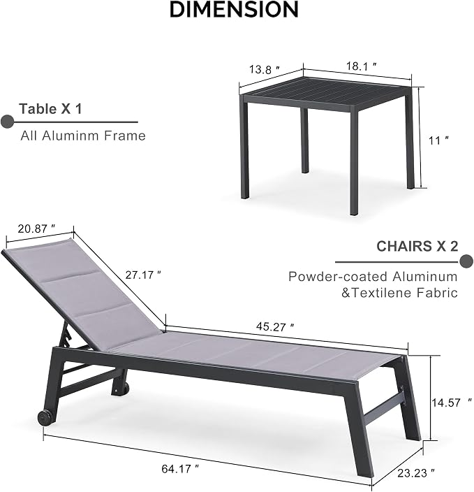 PURPLE LEAF Outdoor Chaise Lounge Set of 2 Aluminum Patio Lounge Chair - Image 2
