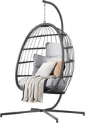 HWB Hanging Egg Chair with Stand, Patio Wicker Egg Swing Chair with Cushion by HWBEnjoywarmhome