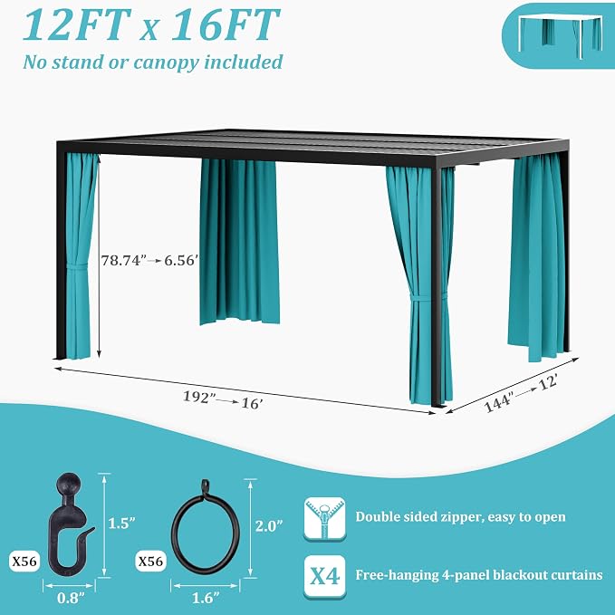 Gazebo Universal Replacement Privacy Curtain, 4-Panels Sidewall Curtains - Image 2