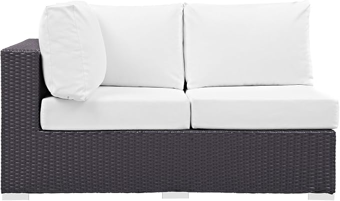 Modway Convene Wicker Rattan Outdoor Patio Left Arm Loveseat in Espresso White - Image 4