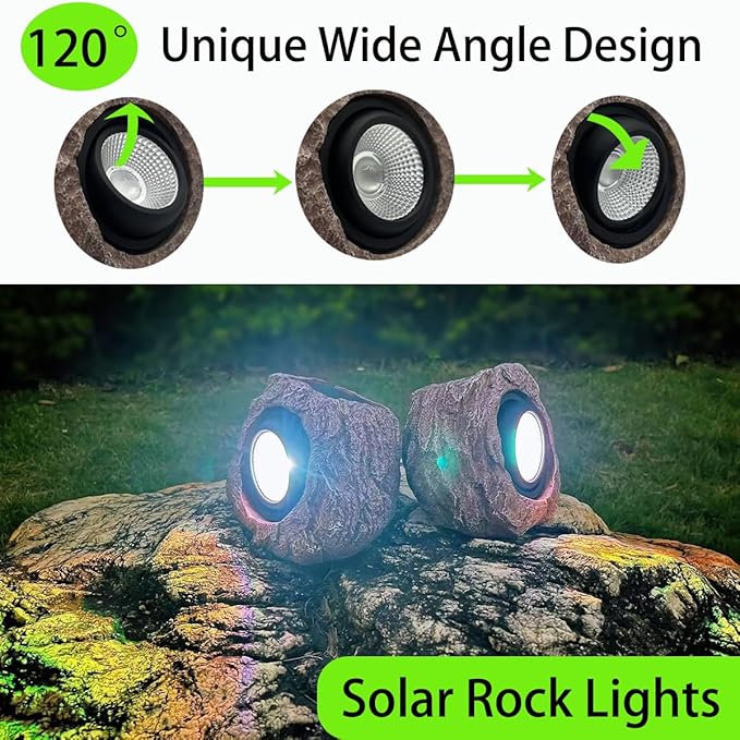 Solar Rock Lights Outdoor Waterproof, 4 Pack LED Colored Garden Rock Solar Light - Image 2