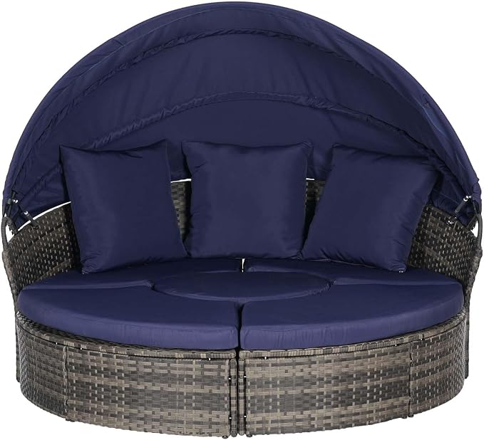 Merax 5 Pieces Outdoor Patio Round Daybed Furniture, All-Weather Wicker - Image 6