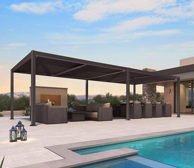 PURPLE LEAF 11' x 28' Louvered Pergola Outdoor Adjustable Louvre Shade Modern - Image 2