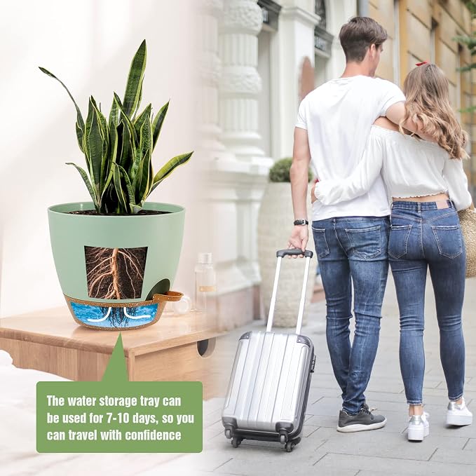Large Self Watering Pots, 12/10/9 Plastic Planters - Image 6