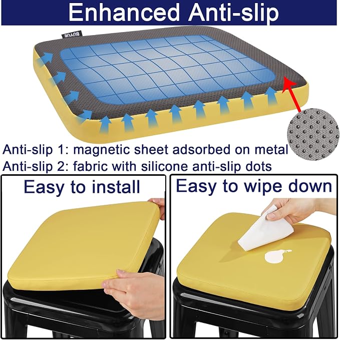 BUYUE Enhanced Anti-Slip Magnetic Bar Stool Cushions Set of 4, Luxury PU - Image 5