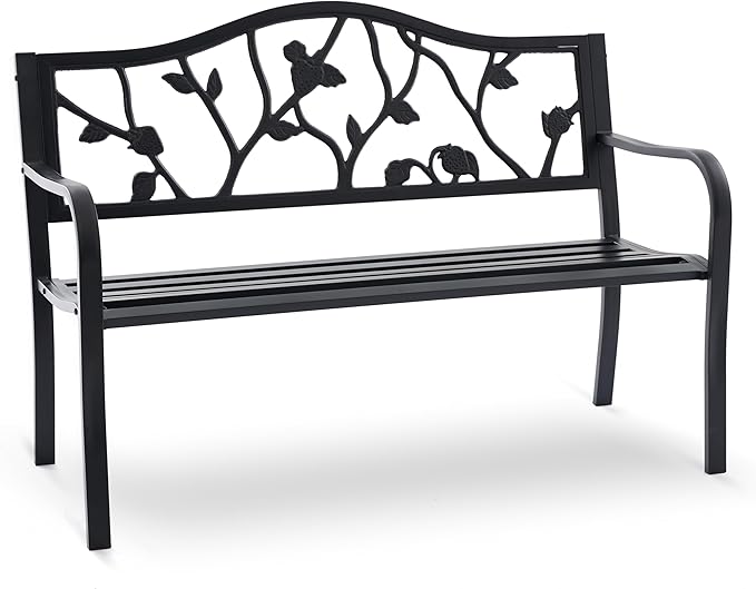 50” Strawberry Outdoor Garden Bench, Weatherproof Sturdy Cast Iron Metal Frame by Attliasalon