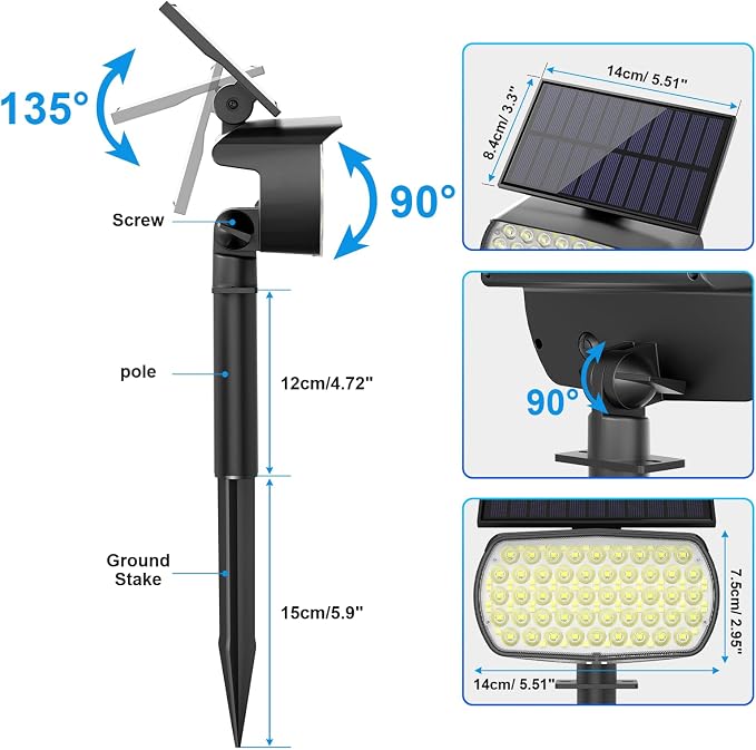 108 LED Solar Spot Lights Outdoor, Solar Lights Outdoor IP65 Waterproof - Image 7