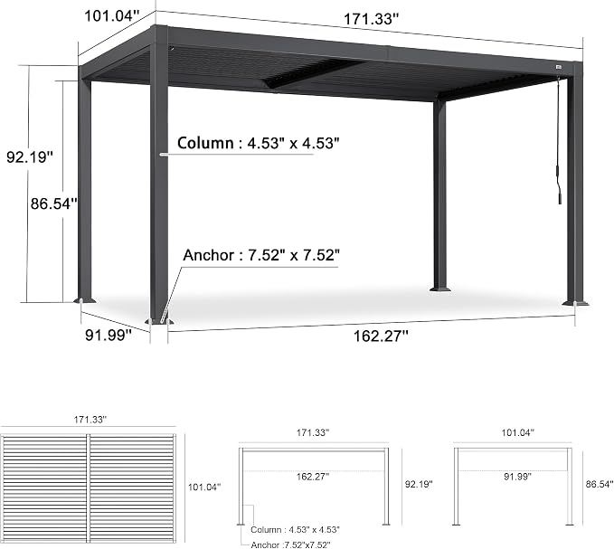 PURPLE LEAF Louvered Pergola 8' x 14' Aluminum Outdoor Pergola - Image 9