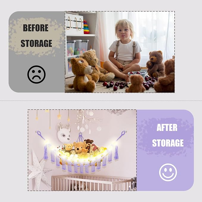 Stuffed Animal Hammock with LED Light, Large Stuffed Animals Storage Corner - Image 4