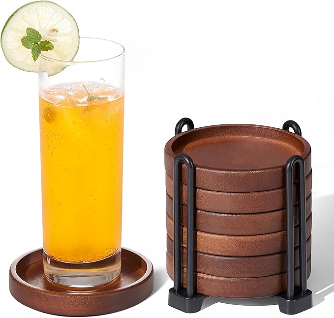 Set of 6 Wooden Coasters With Holder by Hanber