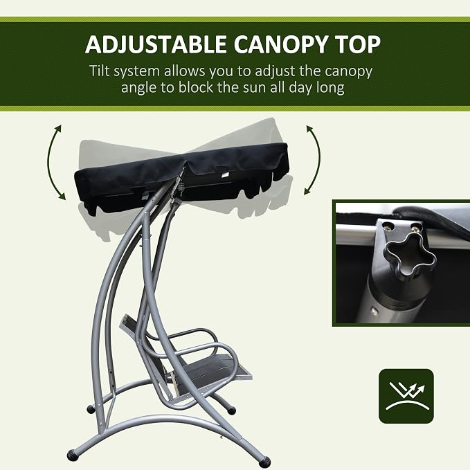 Outsunny 3-Seat Outdoor Porch Swing Chair, Patio Swing Glider - Image 3