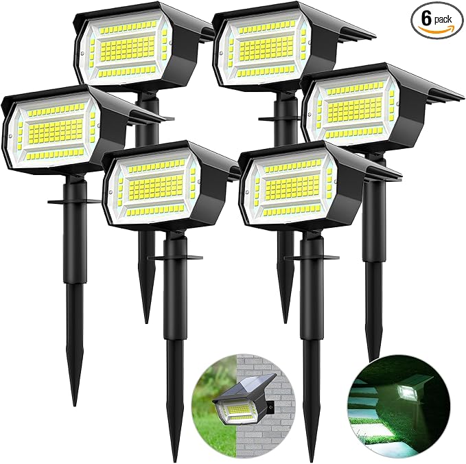 LOTMOS Solar Spot Lights Outdoor, 6 Pack/72 LED/3 Lighting Modes 2-in-1 Solar by LOTMOS