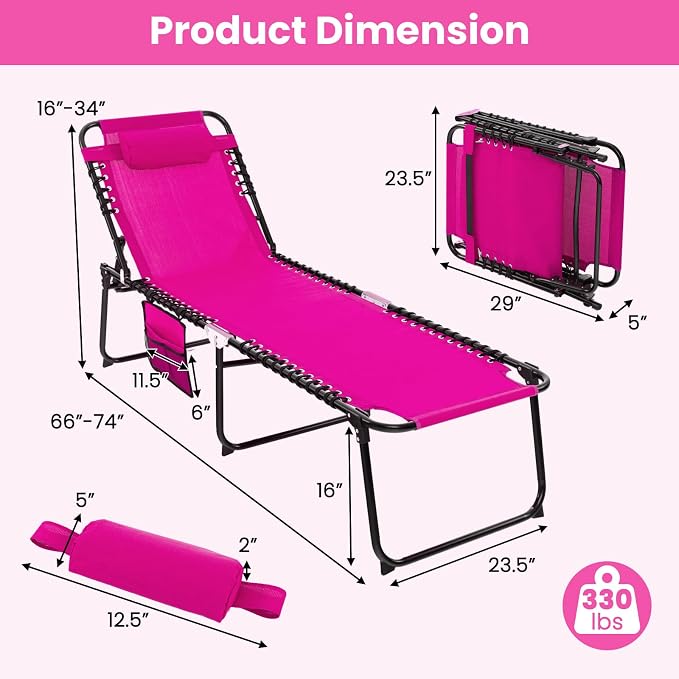 GYMAX Lounge Chairs for Outside, Extra High Folding Beach Tanning Lounger - Image 3