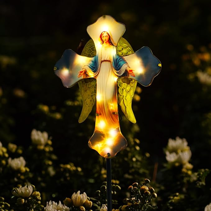 Solar Virgin Mary Cross Garden Lamp by Unknown
