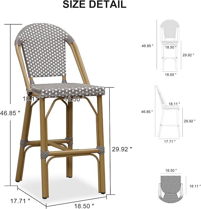 PURPLE LEAF Outdoor Bar Stools Set of 4 Bamboo 30'' Patio Bar Stool Print - Image 2
