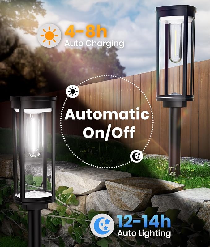 Solar Pathway Lights Outdoor, 6 Pack Solar Lights Outdoor, IP65 Waterproof Auto - Image 6