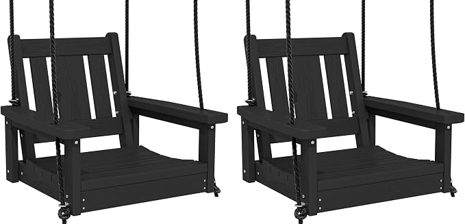 SERWALL HDPE Single Porch Swing Set of 2, Heavy Duty Single Person Swing Chair by SERWALL