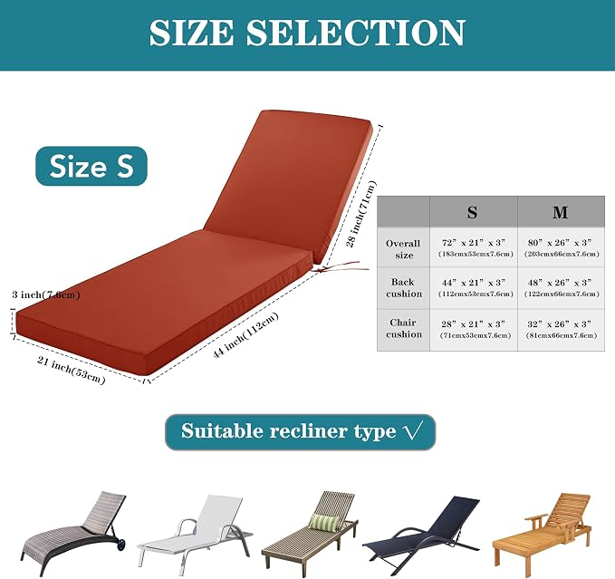 Chaise Lounge Cushion Outdoor, Waterproof and Stain-Resistant Lounge Deck - Image 5