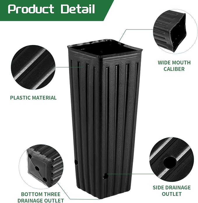 20 Pcs Plastic Deep Nursery Pots, 9.8" Tall Tree Pots, Tall Nursery Tree Pots - Image 3