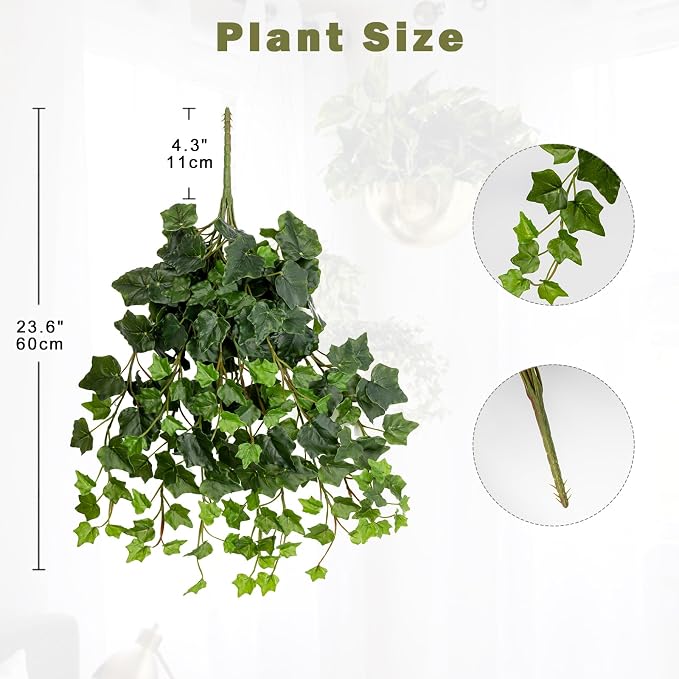 Hollyone 2pcs Artificial Hanging Plants 24" Fake Ivy Vine Faux Ivy Leaves - Image 2