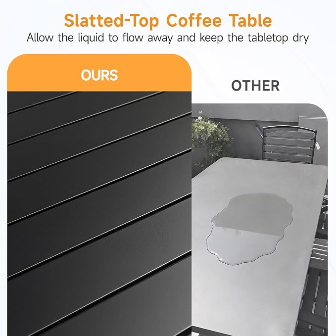 ONBRILL Outdoor Metal Coffee Table, 36 Inch Patio Black Coffee Table - Image 6