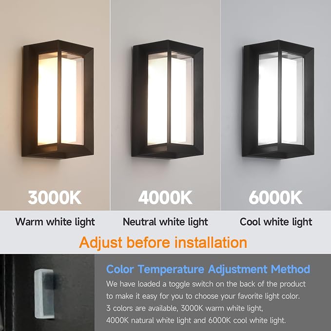2 Pack Outdoor Wall Lights Exterior/Interior LED 24W Adjustable 3-Color 2100LM - Image 5