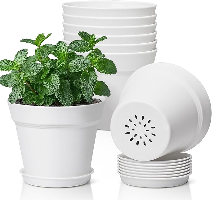 T4U 5 Inch Plant Pot 8-Pack, Plastic Pots by T4U