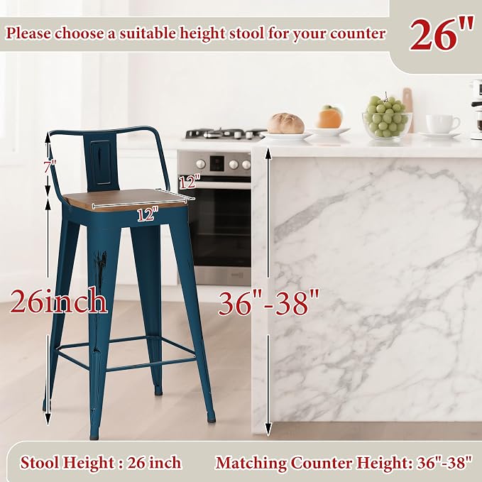 Andeworld Bar Stools Set of 4 Counter Height Stools Industrial Metal Barstools - Image 4