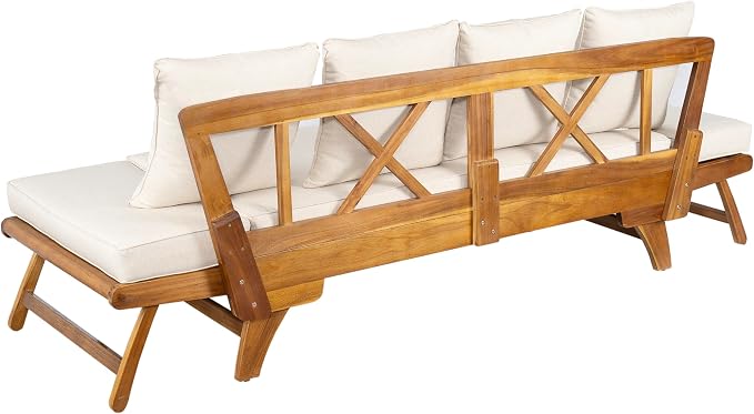 Christopher Knight Home Gary Patio Convertible Couch, Wooden Outdoor Daybed - Image 8