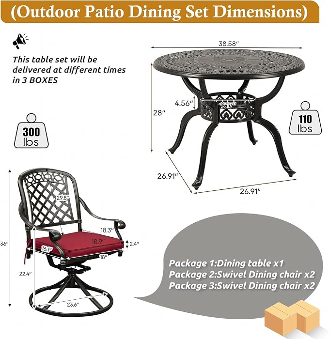 Cast Aluminum Outdoor Patio Dining Set, All Weather Outdoor Furniture Dining Set - Image 6