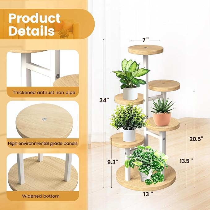 GEEBOBO 5 Tier Plant Stand Indoor, Metal Wood Plant Stands - Image 2