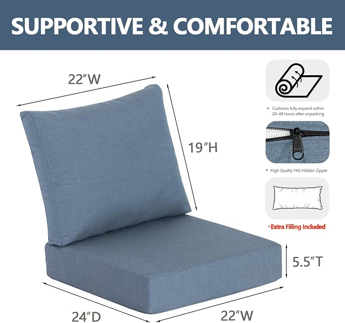 Goodgoods 22 x 24 Sunbrella Outdoor Patio Deep Seat Cushions 2-Pack, - Image 3