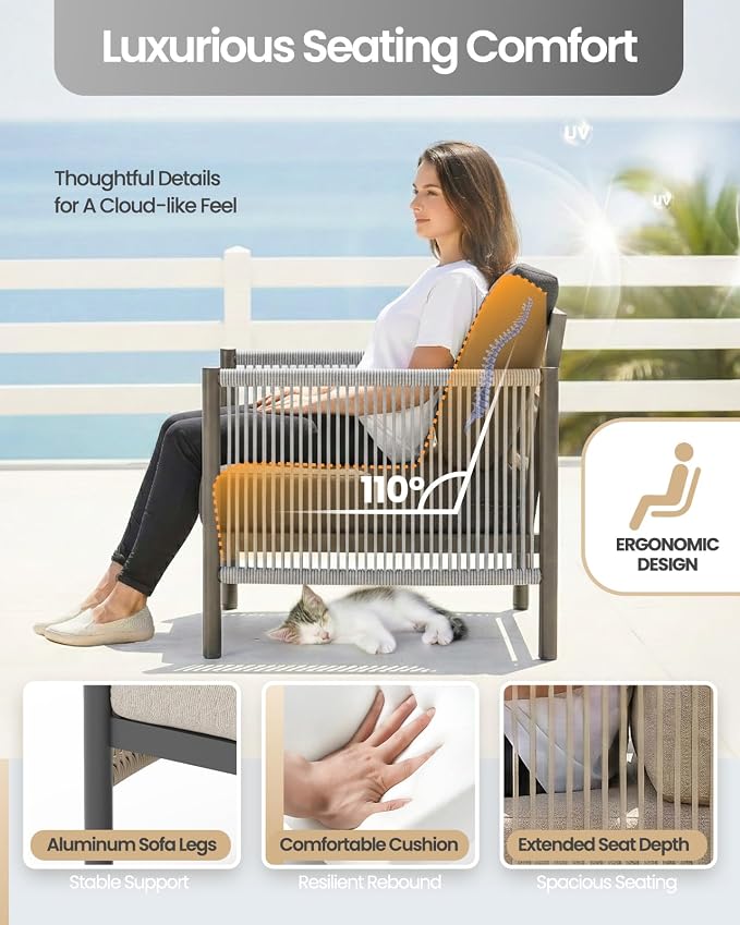 Aluminum Patio Furniture Set, 7 Seats Modern Outdoor Sectional Furniture - Image 3
