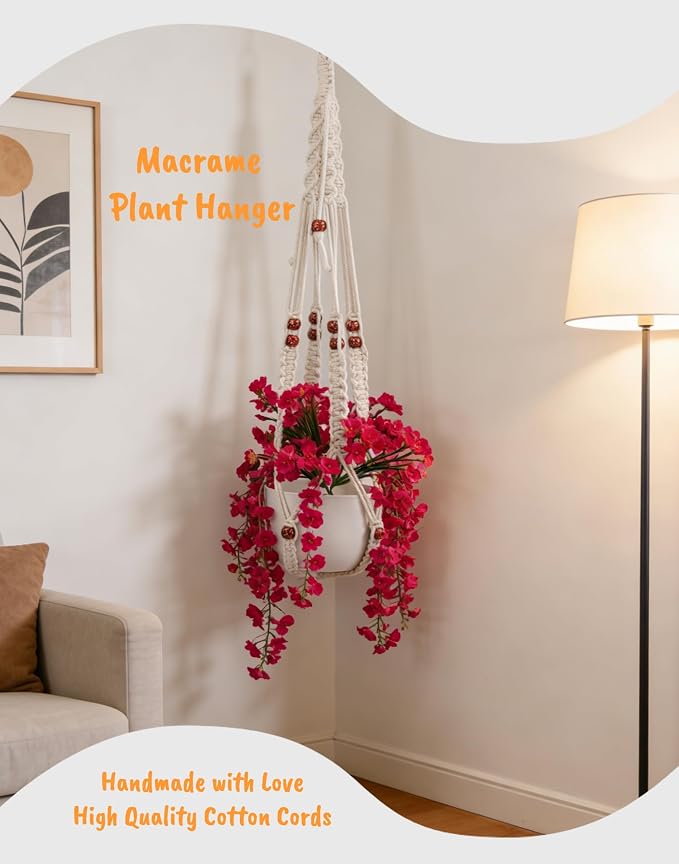 35 inch Macrame Plant Hanger for 5-10 Pot Indoor wall Window Boho Long Crochet - Image 2