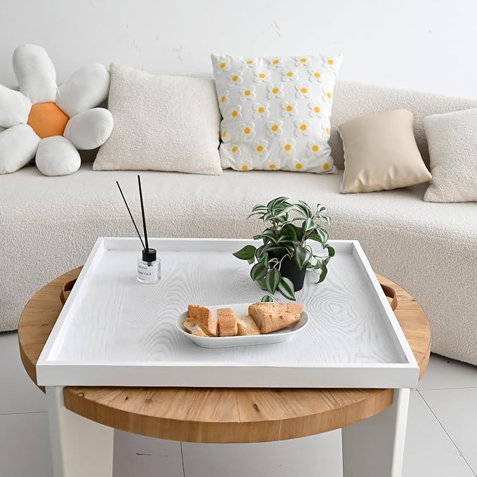 SwallowLiving 24 x 24 Inches Extra Large Square Wood Ottoman Tray - Image 5