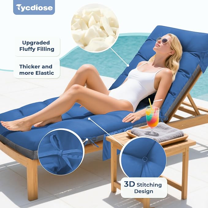 Outdoor Lounge Chair Cushion, Waterproof Replacement Chaise Lounge Cushions - Image 3