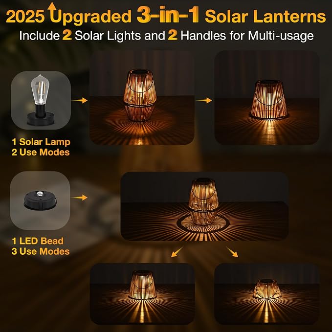 Uspring 3-in-1 Solar Lanterns Outdoor Waterproof Rattan Woven Hanging Solar - Image 2