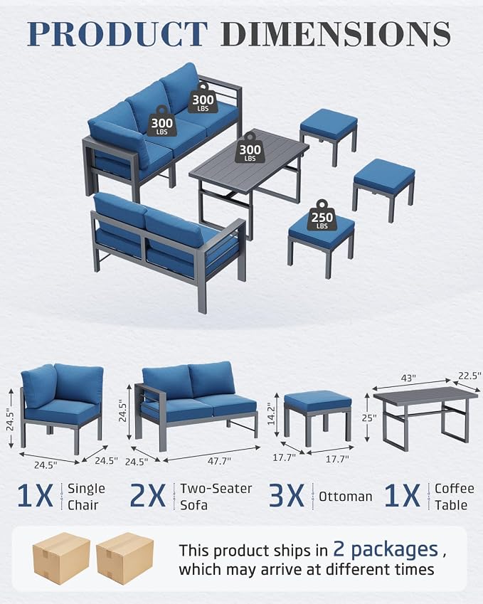 AECOJOY Aluminum Patio Furniture Set, 8 Seats Modern Outdoor Furniture - Image 2