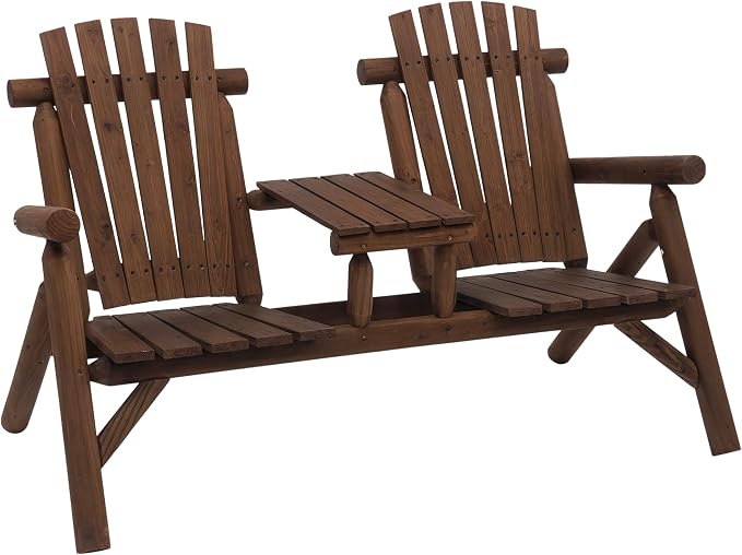 Outsunny 2-Seat Wooden Adirondack Chair, Patio Bench by Outsunny