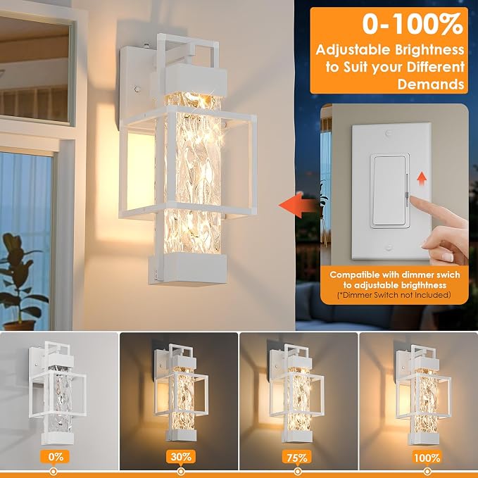 Hotsonic 2 Pack White Dusk to Dawn Outdoor Porch Light Fixtures Wall Mount - Image 3