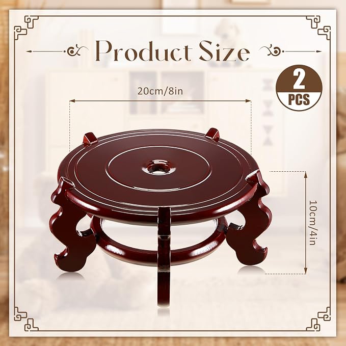 Geetery 2 Pcs 4 to 12 in Wooden Plant Stands Indoor Chinese Oriental Plant Stand - Image 2