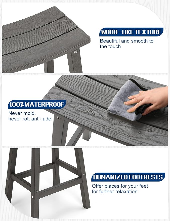 Weatherproof Bar Stools Set of 4, Saddle Seat, Bar Height Stools - Image 8