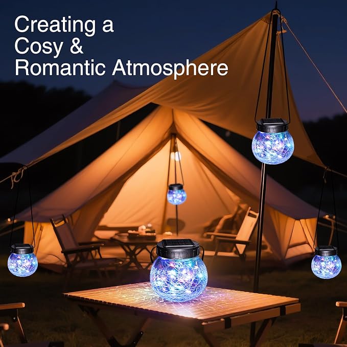 kolpop 2 Pack Solar Lantern Outdoor Lights, Crackle Glass Ball Waterproof - Image 6