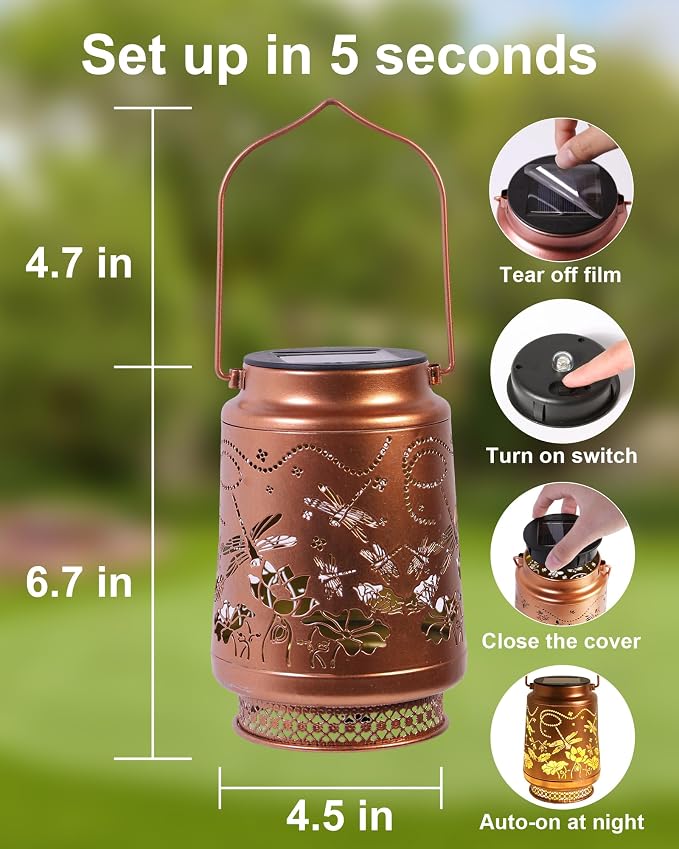 2 Pack Dragonfly Solar Lanterns Outdoor Waterproof, Garden Decor Birthday Gifts - Image 5