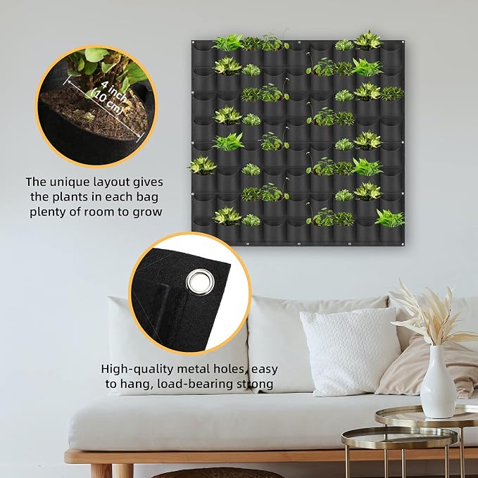 Hanging Planting Grow Bags, 72 Pockets Hanging Vertical Wall Planter Wall - Image 4