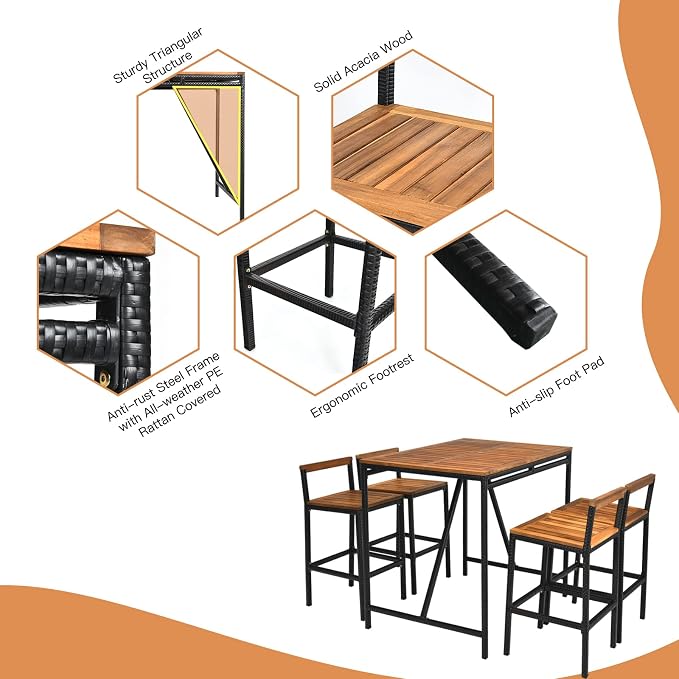 HAPPYGRILL 5 Pieces Patio Bar Table Set - Image 6