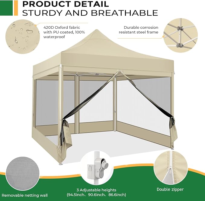 COBIZI 10x10 Heavy Duty Pop Up Canopy Tent - Image 2